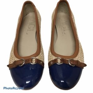 AGL woven raffia patent navy cap ballet flats